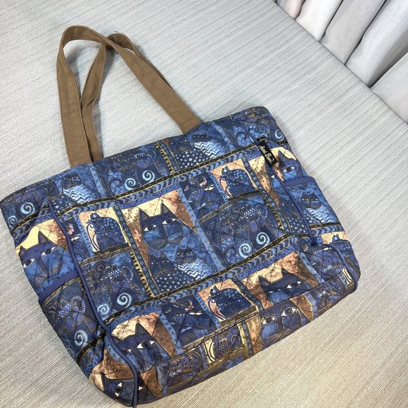 Laurel Burch Indigo Cats Patchwork Zippered Top Medium Tote - Picture 3 of 12